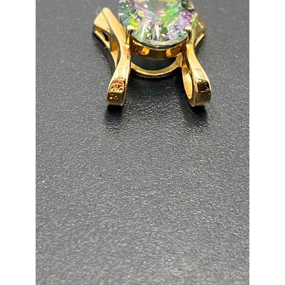 Yellow Gold 14k, 5 Ct Mystic Rainbow Topaz Glowing Gemstone Pendant Slider 3.7gr